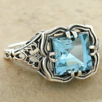 Art Deco stil Pravi plavi Topaz Sterling Silver Filigranski prsten # 703