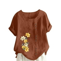 Lastsoso ženski vrhovi Ljetne casual pamučne posteljine bluza labavo fit cvijeće Tunika tine majica