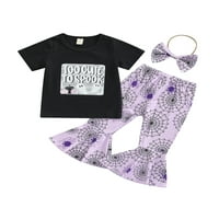 Karuedoo Halloween Baby Girl Creath Short rukava Majica Spider Web Print Flares hlače Trake za glavu Purple 1- godina