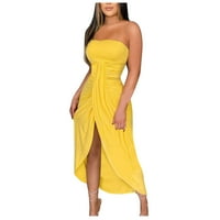 Ženske haljine sa padu, ležerna dužina gležnja, puna a-line ljetna haljina bez rukava žuti s