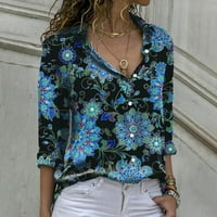 Clearsance Ljetni vrhovi za žene Trendy bluza Cvjetni rukav casual ženske bluze Henley Loose, Blue,