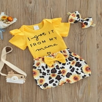 Bagilaanoe Baby Girl Outfit kratki rukav rukav + Leopard suncokret za ispis Kratke hlače + mjeseci za