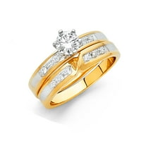 Jewels 14k žuti zlatni okrugli kubični cirkonijski CZ Vjenčani opseg i angažman mladenkini prsten Dvije postavljene veličine 8.5