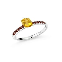 Gem Stone King 0. CT Žuti citrinski crveni Garnet 10k bijeli zlatni prsten sa žutim zlatnim zupcima