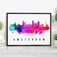 Pera Print Amsterdam Skyline Holandija Poster, Amsterdam Cityscape Painting, Holandski poster, Amsterdam