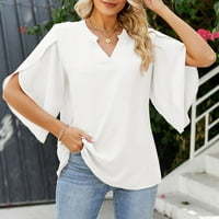 Plus veličina dugih rukava sa dugim rukavima Ženska bluza Labava majica s rukavima V-izrez Tops bijele