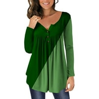 Vrhovi za žene Blok u boji Henley V Crt CATCLE UP PLANED FLARED TUNIC BLOUSE LONGLEVE COMFY Flowy Swing