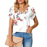 Aoochasliy ženske bluze kratki rukav Ležerne majice za laticu V-izrez slatke cvjetne od tiskane ljeto