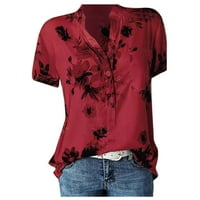 Ženske majice za utezanje kratkih rukava za slobodno vrijeme Henley bluza plus veličine vrhova crvena 5xl