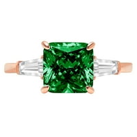 3CT Asscher Cut zeleni simulirani smaragd 18K ružičasti ružičani zlatni gravirajući izveštaj godišnjica Angažovanje vjenčanja Trobotna prstena veličine 7,5