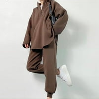 SHOMPORT ženske jesenske zime dvije odjeće dugih rukava patentni zatvarač džepovi dukseri i joggeri hlače set