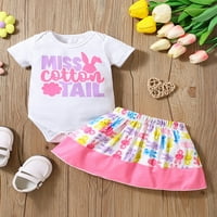 Baby Girl Uskrsni odjeća, slovo kratkih rukava Ispis BodySuit + Mini Bunny set suknje