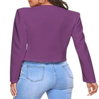 REJLUN dame Poslovne jakne s dugim rukavima Blazers Solid Color Cardigan Jacket Casual kaput sa zatvaračem Office Office Purple-patentni džep 5xl
