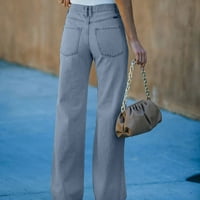 Ženske hlače Široka začištanja nogu Žene Trendy Solid Boja traper pokets rupe casual patentne pantne