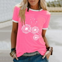 T majice za žene Modni ležerni print O-izrez Labavi majica kratkih rukava Top bluza Pulover ženske majice Pink + L