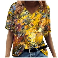 Ljetne ženske košulje ženske modne ležerne print V-izrez kratkih rukava tiskana majica žuti xl