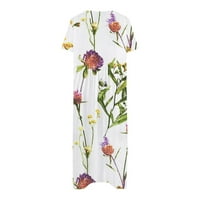 APEPAL Ljetna haljina Ženska ljetna casual moda cvjetna ispisa kratki rukav okrugli džep za okrugli vrat