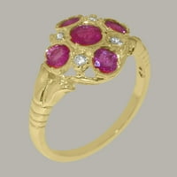 Britanci izrađeni čvrstim zlatnim prstenom od 10k sa prirodnim rubinim i kubnim zrnama ženskim zaručnikom - veličine opcija - veličine 9,75