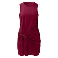 Huaai haljine za žene Žensko ljetno casual bez rukava okrugli vrat za čvrsto opremljenje plus veličina haljina crvena xxxl
