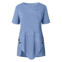 Ženski vrhovi pulover kratkih rukava s kemizom od punog sloja V-izrez plava 4xl