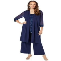 Roaman's Women's Plus veličine Trodijelna čipka i sekfin Duster Pant postavio je formalnu večernju haljinu,