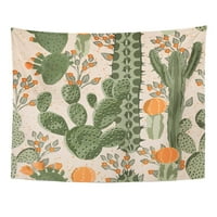 Akvarelni uzorak zeleni sočni kaktus i narančasto cvijeće krema za plažu pustinjski zid vješanje tapiserija