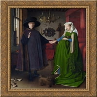 Vjenčanje Arnolfinija. Portret Giovanni Arnolfinija i njegova supruga Giovanna Cenami Gold Ornate Wood Framed Canvas Art by Jan Van Eyck