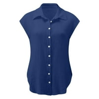 Pamučne platnene majice za ženske majice s majicom V izrez Žene Bluze vrhovi Poslovni povremeni majice Navy XL