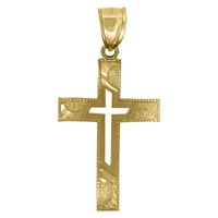 10KT Žuti zlatni unisni polirani završni križni privjesak za religiozni šarm