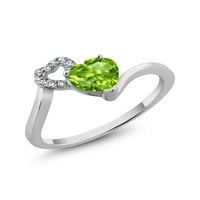 Gem Stone King 0. CT oblik srca zeleni peridot srebrni prsten