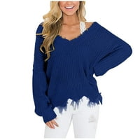 jsaierl ženski V-izrez sa ramena sa ramenim dukserom pulover Ženski labavi pleteni džemper Nepravilan