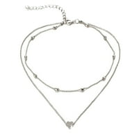 Podplug Valentines Day Pokloni, breskva srca Dvostruka ogrlica ogrlica ogrlica ogrlica nakit ženski