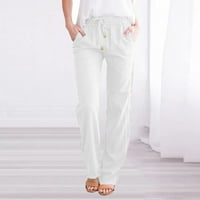 Teretne hlače za žene Torggy Y2K i ravne čvrste elastične lanene struke pamučne pamučne hlače