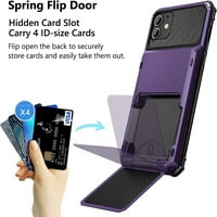 Za iPhone Mini Case Cover Cover CATR kartica za kreditne kartice ID utor za narez Otporan na zagrebne dual sloj Hybrid zaštitna tvrda ljuska Čvrsta TPU Bumper oklop za iPhone Mini 5.4 Greurpurple