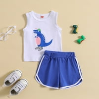 Ljetni odjevni set za dječje dječake Dječaci dječji dječji odijelo Dinosaur crtani print majica bez rukava majica na majici, čvrste kratke hlače Sports dva set za 6 mjeseci
