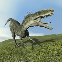 Monolophosaurus Dinosaur koji hoda po travi postera