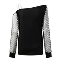 Puntoco Plus Veličina gornji klirens, žene dugih rukava cvjetne majice od pulover s ramenom, labav sjajni bluza za bluzu tunike crni 12