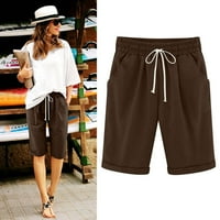 Lopecy-Sta ženska ljetna čvrsta pet bodova Velike veličine pamučne pantalone casual pantalone prodajne kratke hlače za žene vježbanje kratkim hlačama Ženske kafe