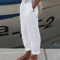 LISINTTOOL teretni hlače Žene Solid posteljina pantalona panty bagergy elastična struka hlače široka noga sa džepom modne hlače sa širokim nogama za žene bijele