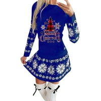 Ženska božićna haljina Reendeer Snowflake Print Crew Crt Tunic A Line Mini haljina Ležerne duge rukave
