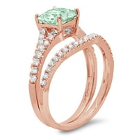 3. CT sjajan princezoni rez simulirani zeleni dijamant 18k Rose Gold Solitaire sa akcentima Bridal Set SZ 4.5
