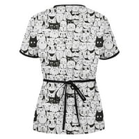 Cleance Womens Bluzes Dression Short rukav platna odjeća Grafički ispisi Žene Bluze V-izrez Loose, Bijeli,