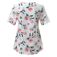 Majice za žene šuplje modne čipke cvjetne tiskarske kratke rukave s majicom V-izrez bluza vrhunska bluza