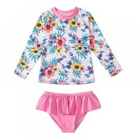 Xmarks Girls Dugi rukav osip garde Dvije kupaće kostime cvjetne print kupaće odijela za djecu UPF 50+ kupaćih košulja za 4-5t