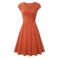 Haljine modne žene Solidna haljina u boji V-izrez kratki rukav narančasta 2xl
