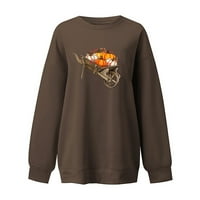 Dahyich ženske majice s dugim rukavima Okrugli izrez Lootni fit bluze Lagane vrhove kava xxl