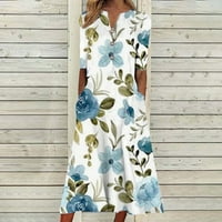 Gaecuw Womens Maxi haljine za ljeto zarez vrata kratkih rukava Calf Dužina Shift Shift Haljine Dress