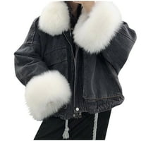 Jean Jacket Women Warm Traper Kratki kaput ovratnik jakna Slim zimske obloge Kaputi bijeli XS