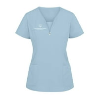 Ženske košulje Žene Solid Boja kratkih rukava V-izrez Top radne uniforme Pocket Top Light Blue XXL