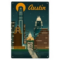 Austin, Texas, Retro Skyline Birch Wood Wall znak